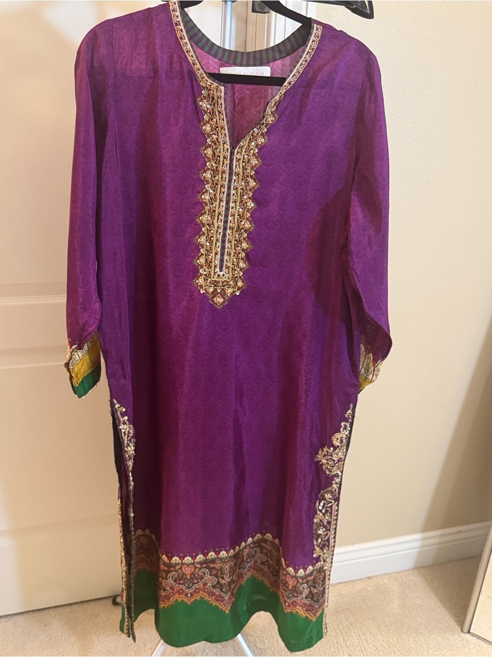 Gorgeous zari embellished handwork Faiza saqlain silk kurta set